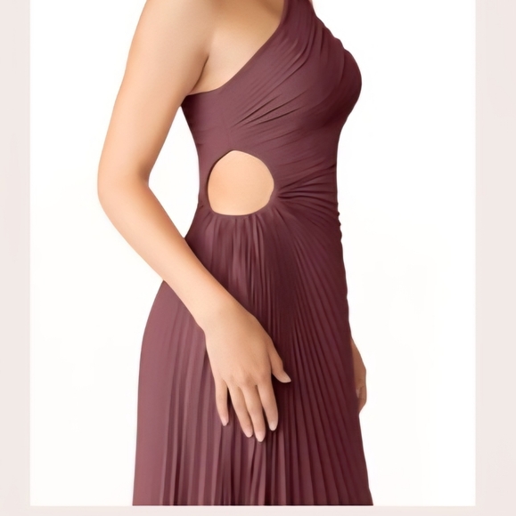 Azazie Red One-Shoulder Pleated Cocktail Gown - Picture 2 of 2